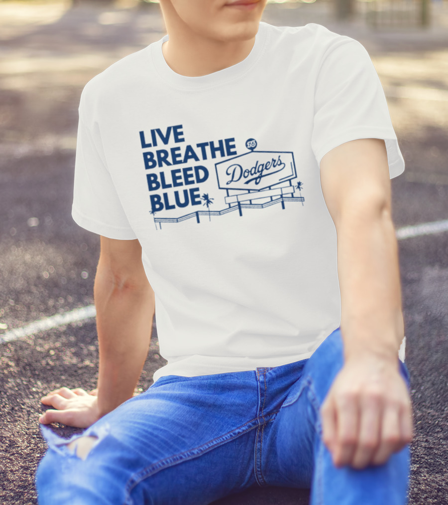 Live Breathe Bleed Blue Dodgers Logo Palm Trees T-Shirt