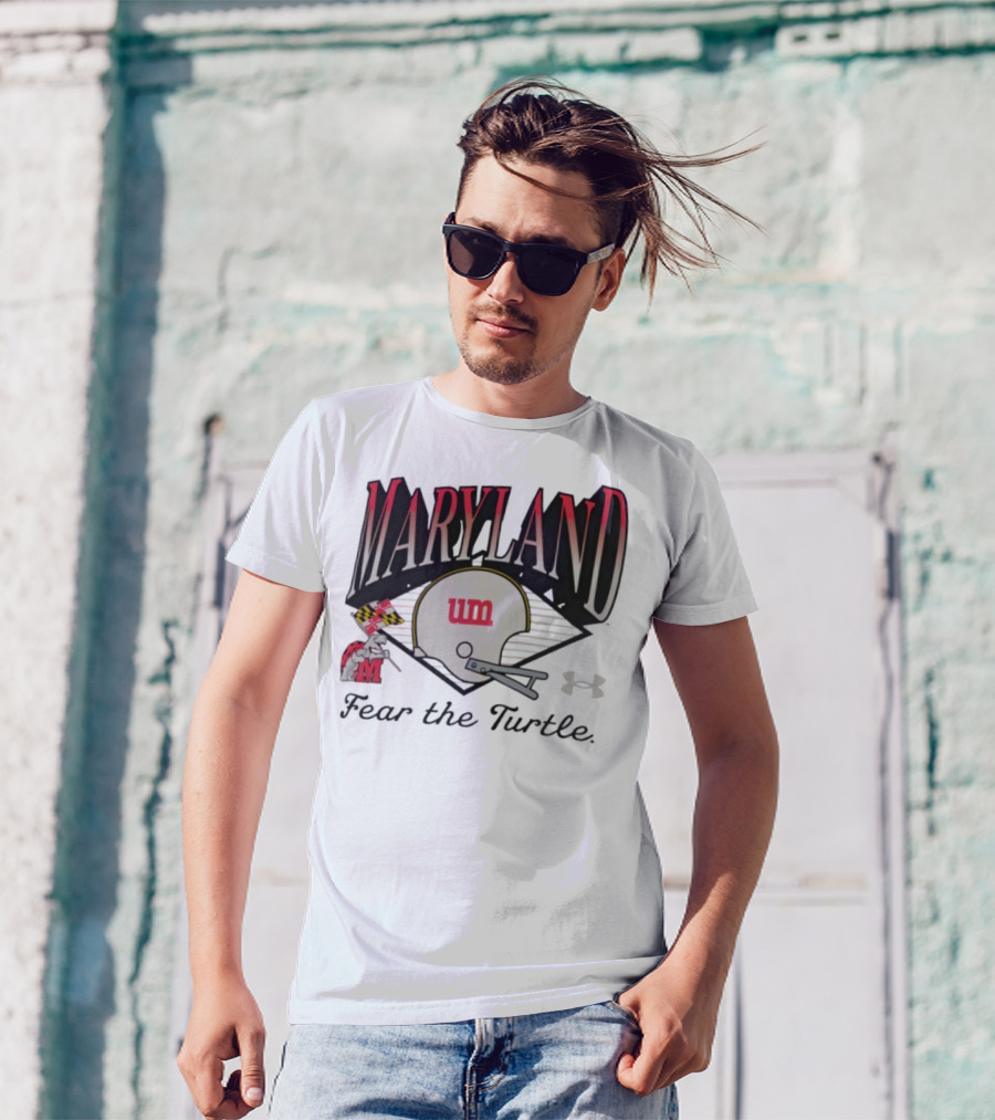 Maryland Terrapins Fear The Turtle UM Football Helmet And Under Armour Logo T-Shirt