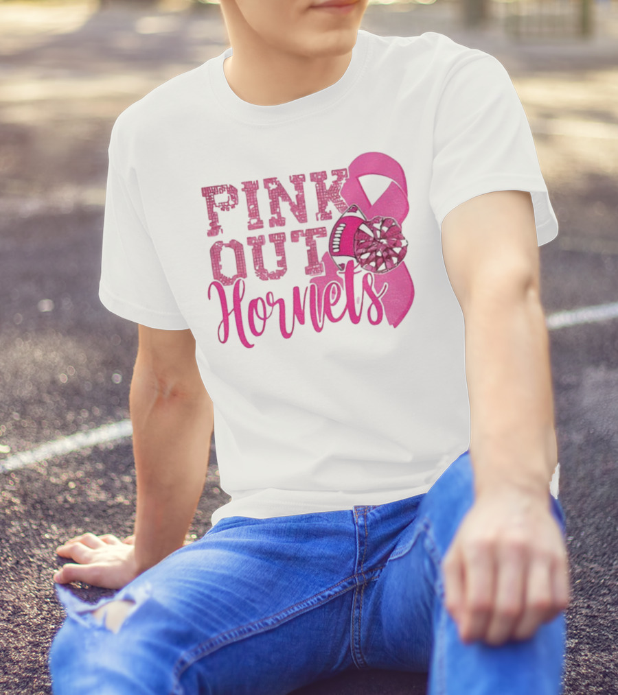 Pink Out Hornets New Orleans Hornets 2025 Football Ribbon Pom لص博 T-Shirt