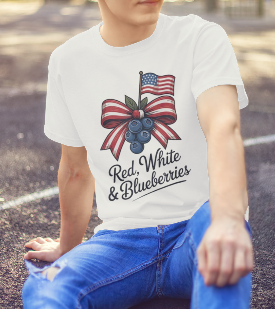 Red White Blueberries American Flag Bow T-Shirt