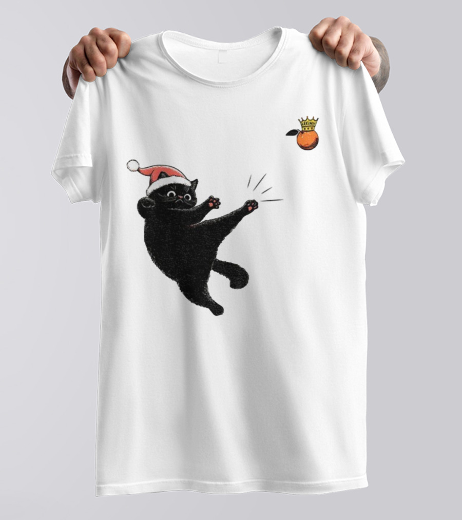 Black Cat Santa Hat Kicking Crowned Orange No Kings Christmas Anti-Trump T-Shirt
