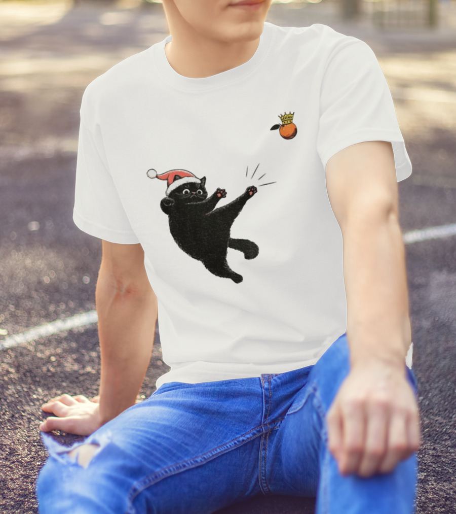 Black Cat Santa Hat Kicking Crowned Orange No Kings Christmas Anti-Trump T-Shirt