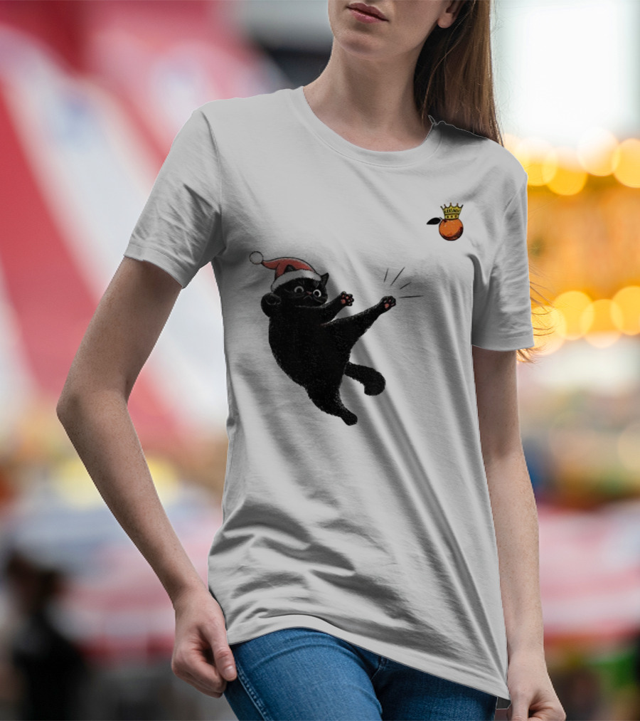 Black Cat Santa Hat Kicking Crowned Orange No Kings Christmas Anti-Trump T-Shirt