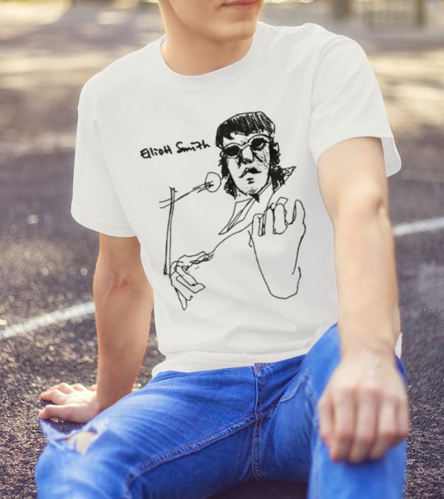 Elliott Smith Blue Fools Hand-Drawn Microphone Sketch T-Shirt