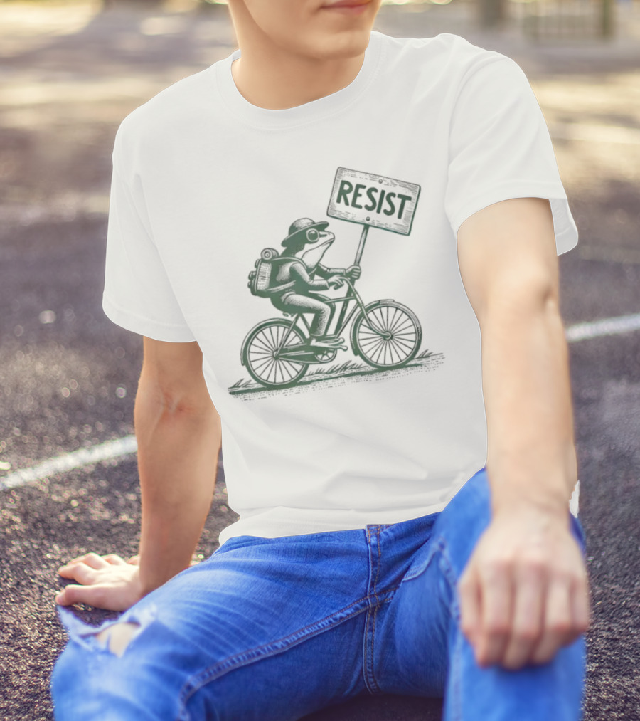 Frog On Bike Resist Portland Protest Vintage Graphic T-Shirt