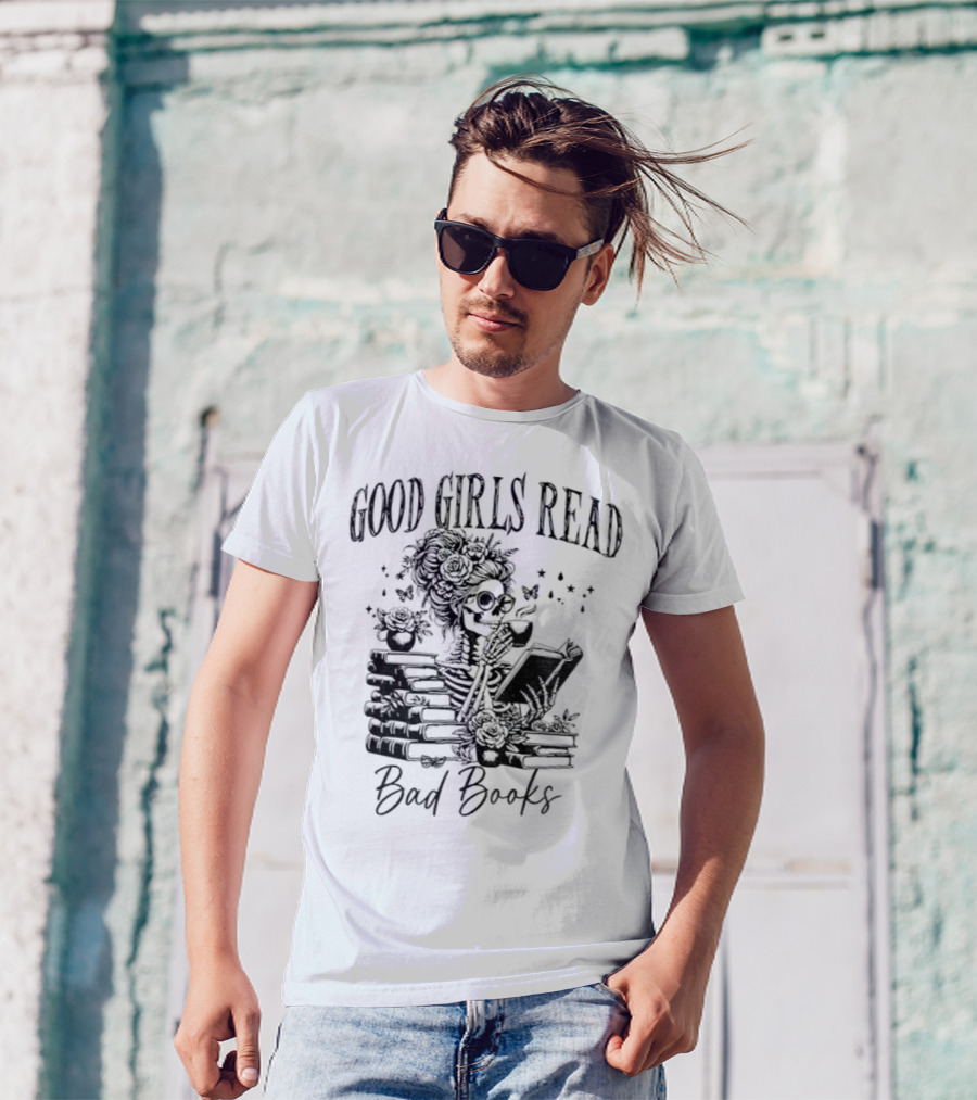 Good Girls Read Bad Books Skeleton T-Shirt