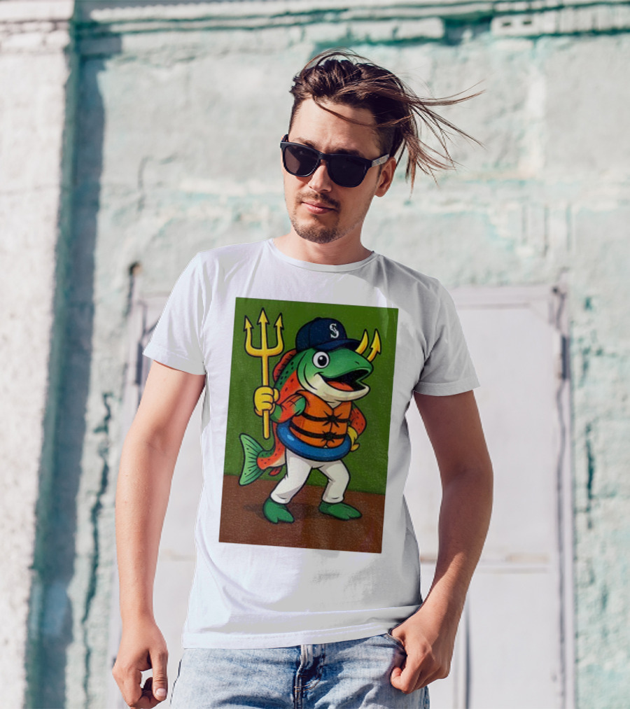 Seattle Mariners 2025 Humpy Salmon Mascot With Trident T-Shirt