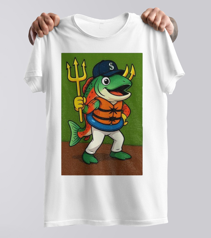 Seattle Mariners 2025 Humpy Salmon Mascot With Trident T-Shirt