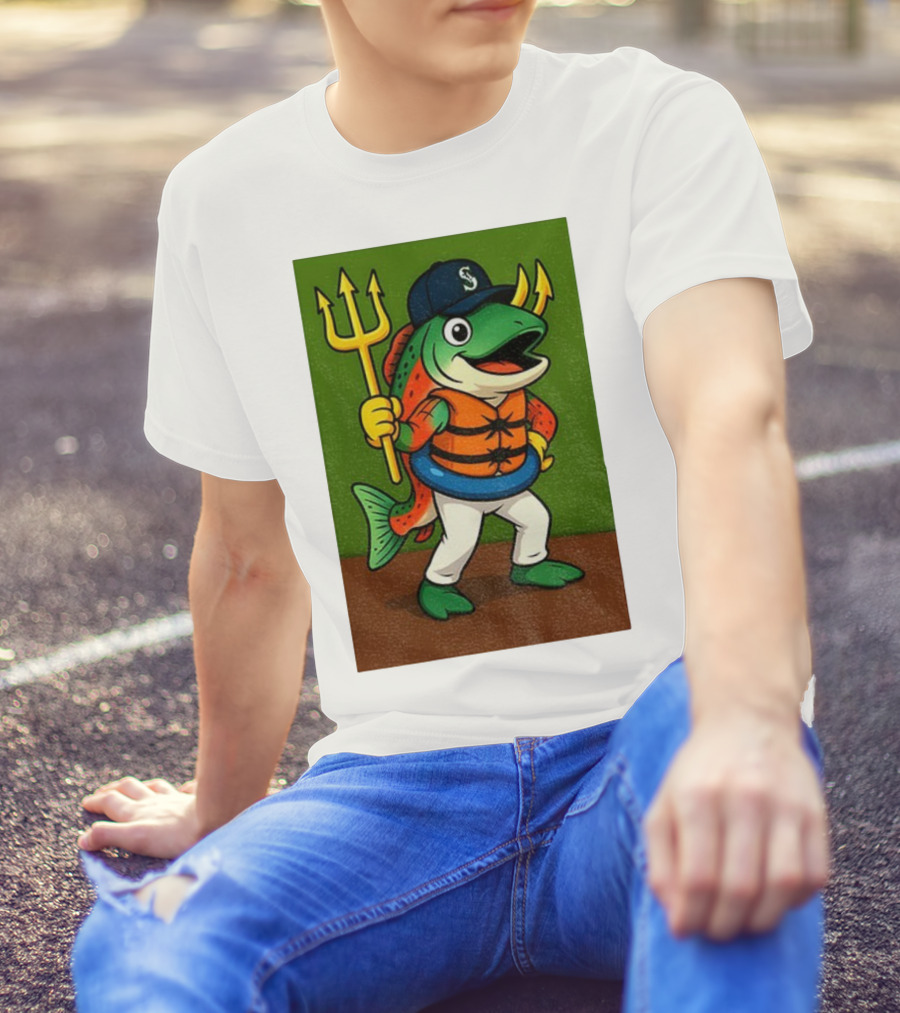 Seattle Mariners 2025 Humpy Salmon Mascot With Trident T-Shirt