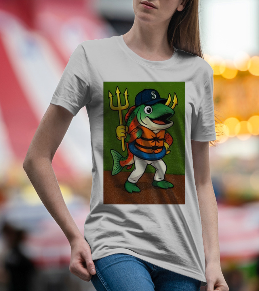 Seattle Mariners 2025 Humpy Salmon Mascot With Trident T-Shirt