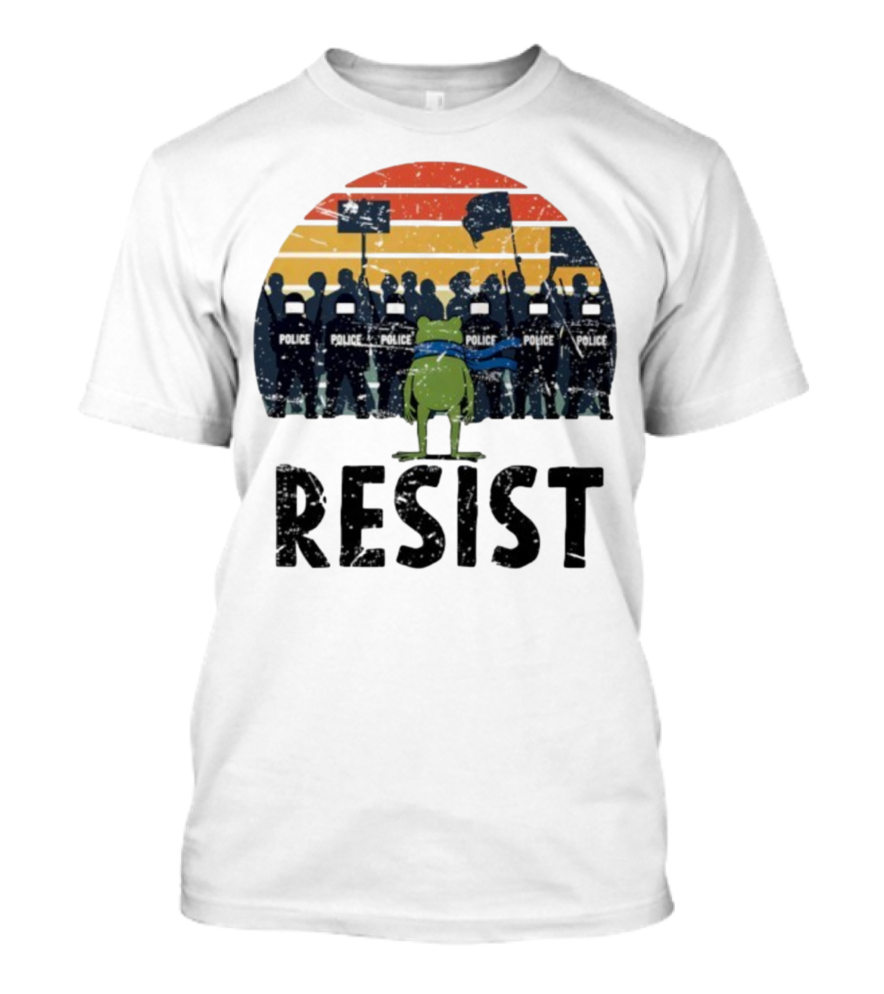 Portland Frog Protester Resist Police Vintage Sunset T-Shirt