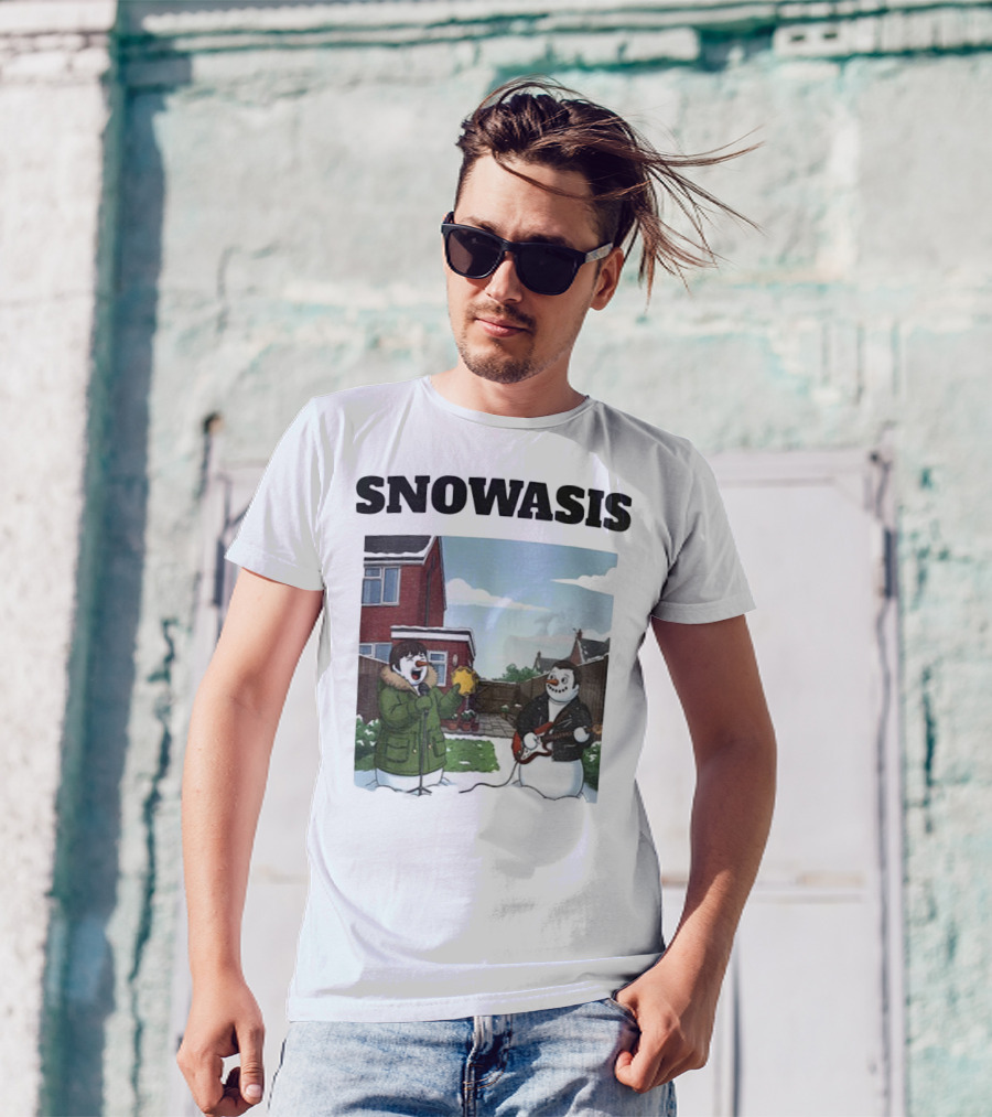 Snowasis Snowman Winter Oasis Vintage Guitar Tambourine Scene T-Shirt