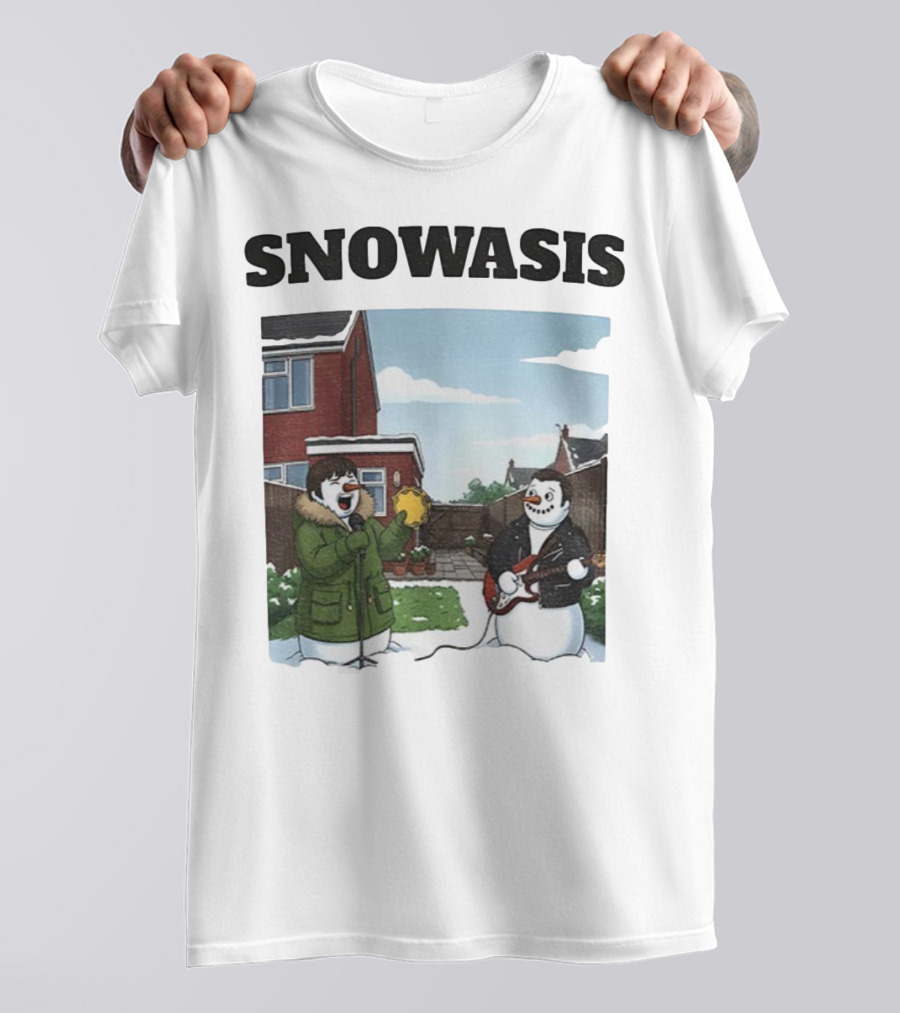 Snowasis Snowman Winter Oasis Vintage Guitar Tambourine Scene T-Shirt