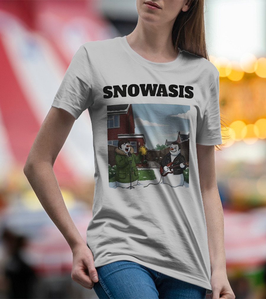 Snowasis Snowman Winter Oasis Vintage Guitar Tambourine Scene T-Shirt