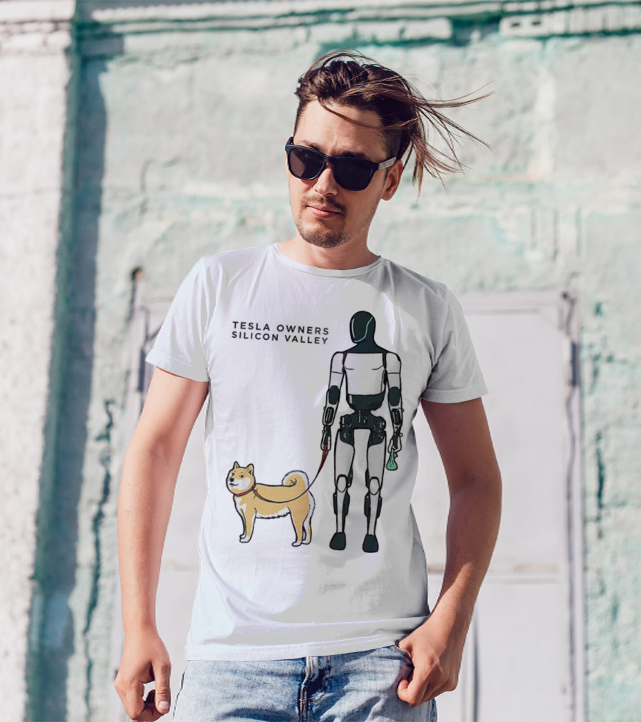 Tesla Owners Silicon Valley Optimus Robot Walking Doge Dog T-Shirt
