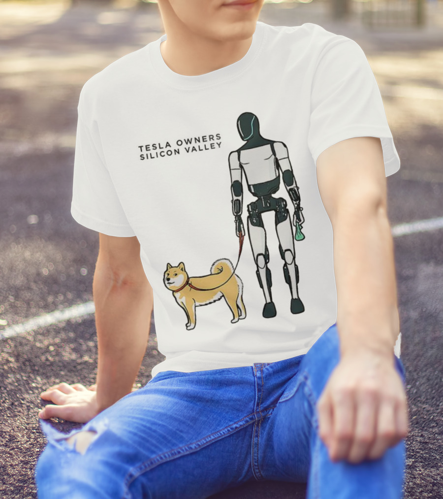 Tesla Owners Silicon Valley Optimus Robot Walking Doge Dog T-Shirt