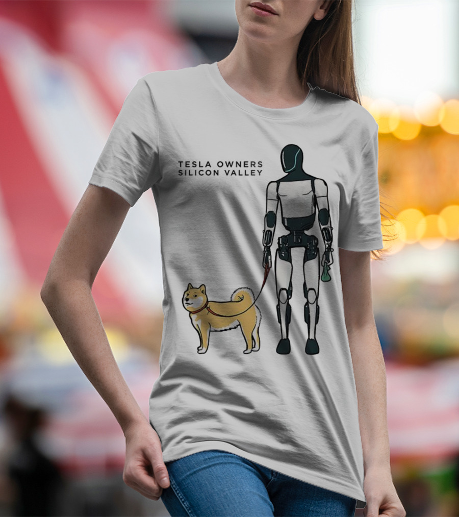 Tesla Owners Silicon Valley Optimus Robot Walking Doge Dog T-Shirt
