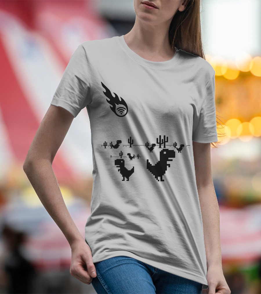 WiFi Meteor Extinction Dinosaur Game Pixel Art T-Shirt