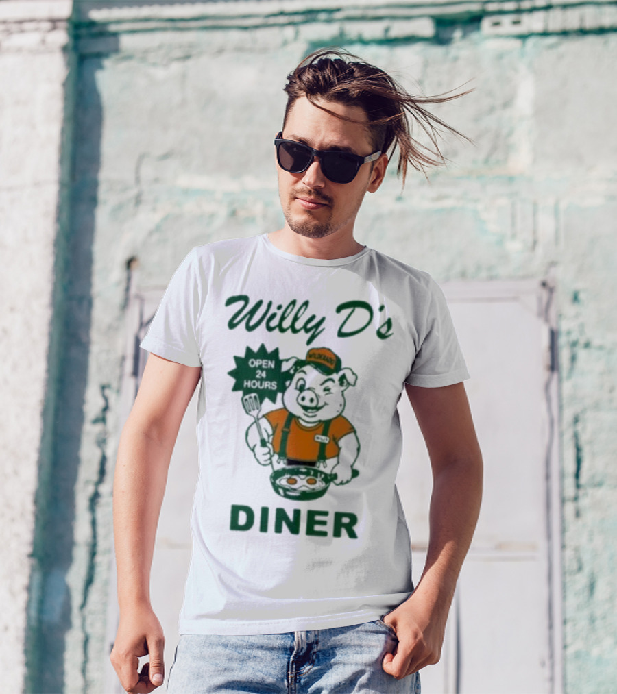 Wilderado Willy D's Diner Open 24 Hours Pig Cooking Eggs T-Shirt
