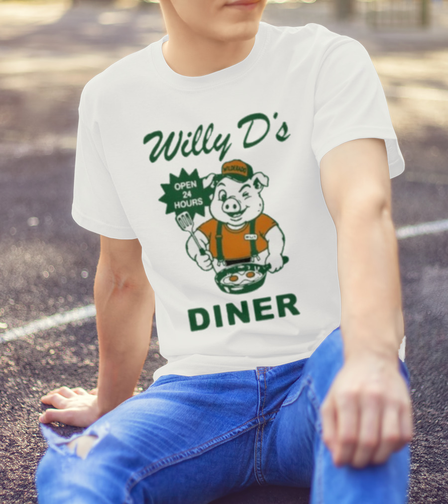 Wilderado Willy D's Diner Open 24 Hours Pig Cooking Eggs T-Shirt