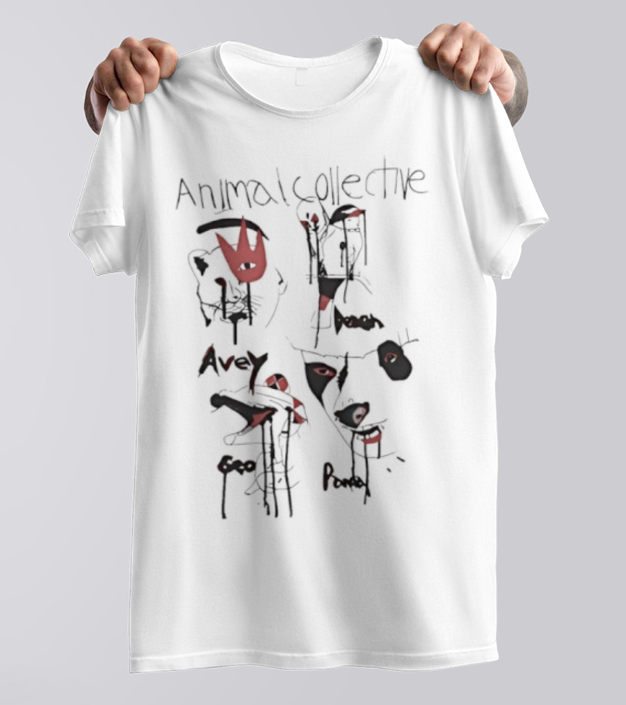 Animal Collective Feels 20th Anniversary Red Abstract Faces And Eyes T-Shirt
