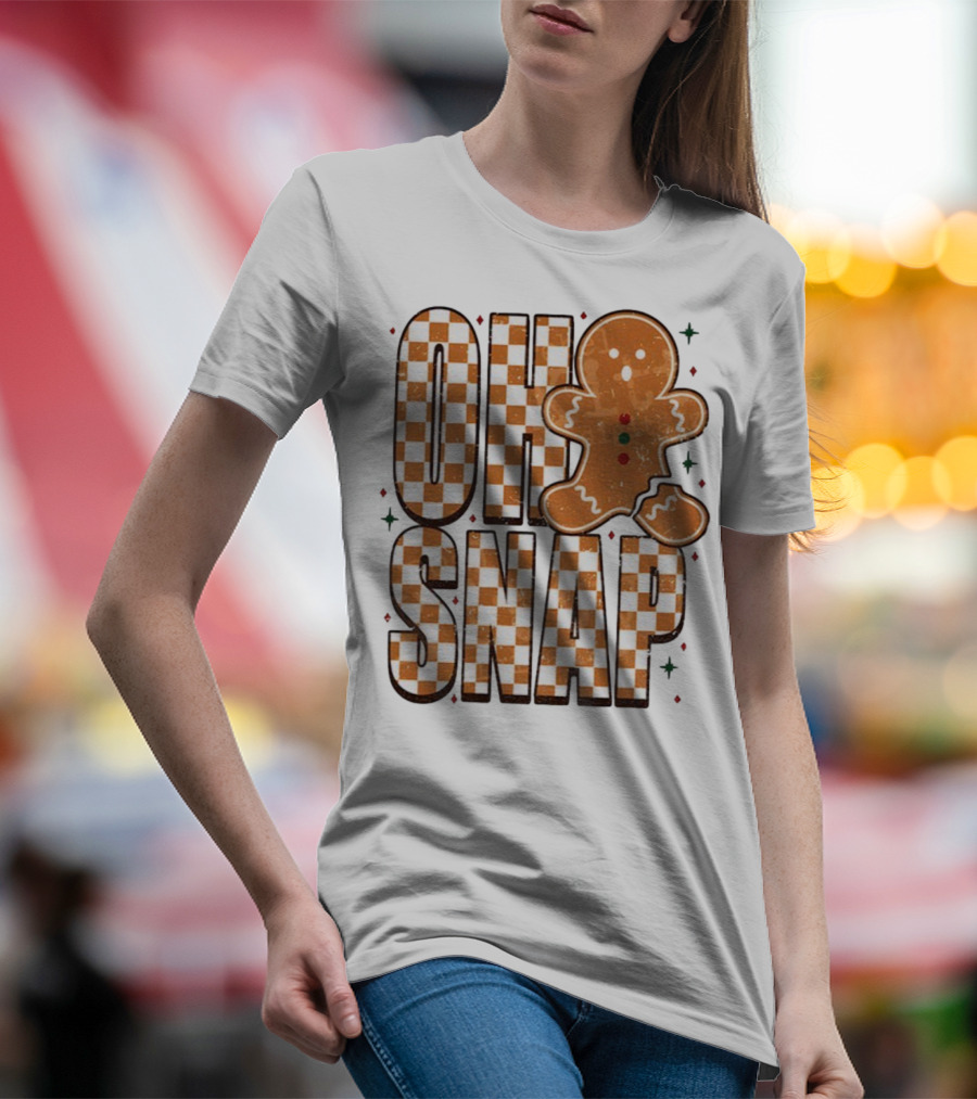 Oh Snap Gingerbread Merry Christmas Checkered Pattern T-Shirt