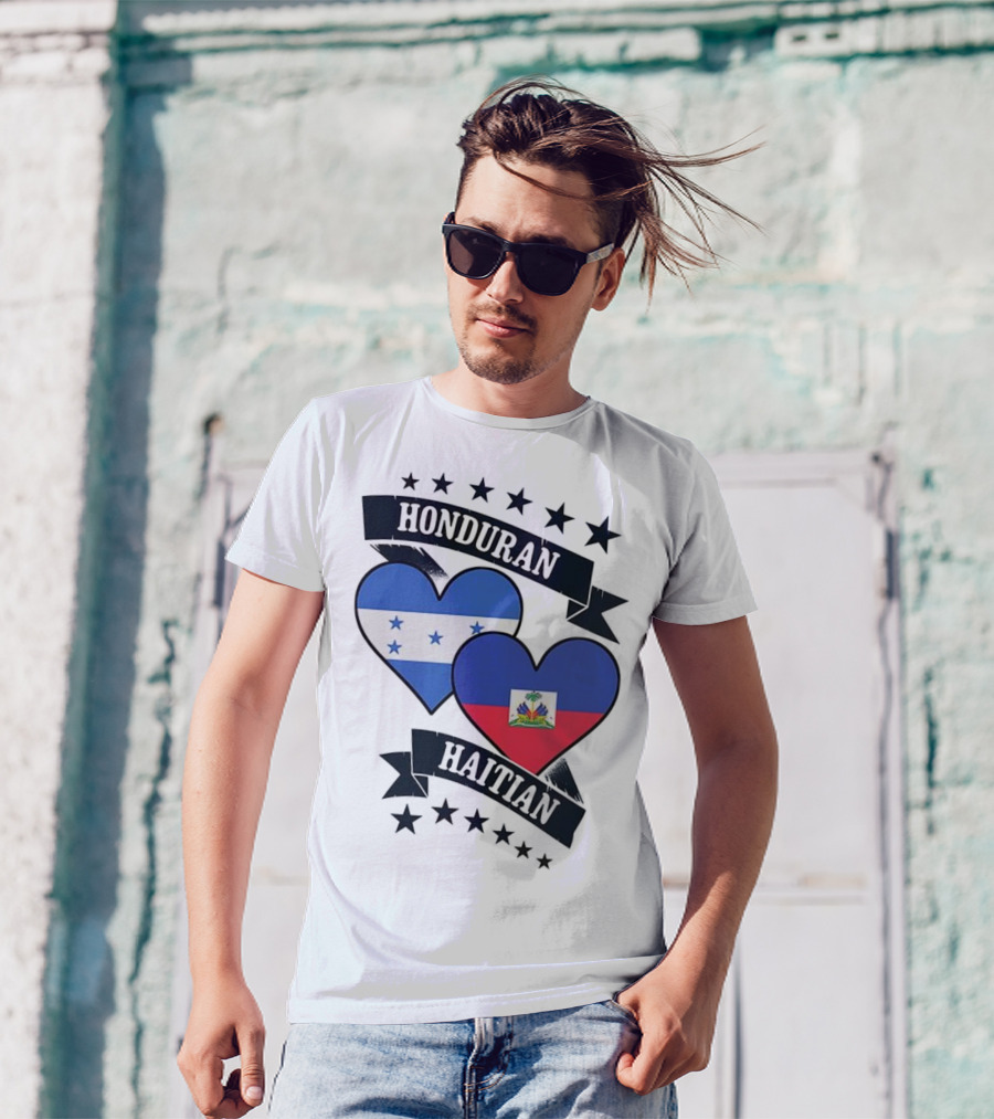 Honduran Haitian Heart Flags Stars Banner T-Shirt