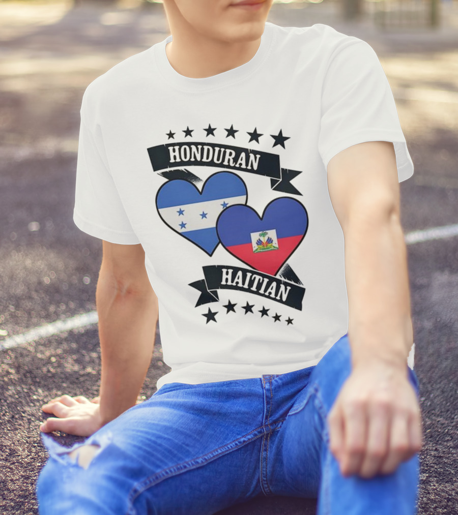 Honduran Haitian Heart Flags Stars Banner T-Shirt