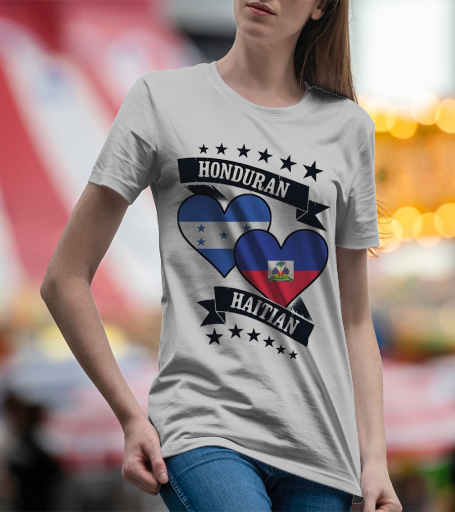 Honduran Haitian Heart Flags Stars Banner T-Shirt