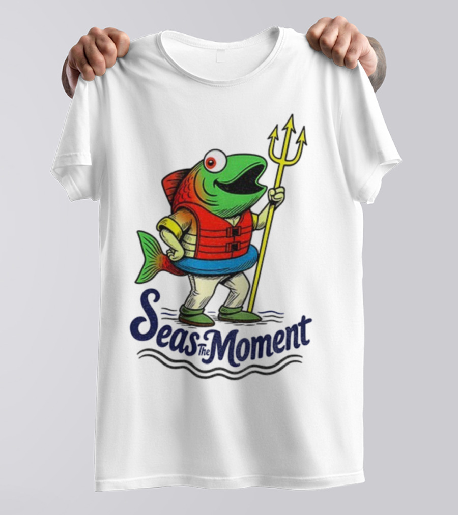 Seas The Moment Humpy Salmon Holding Trident Seattle Mariners MLB Baseball Fan Apparel T-Shirt