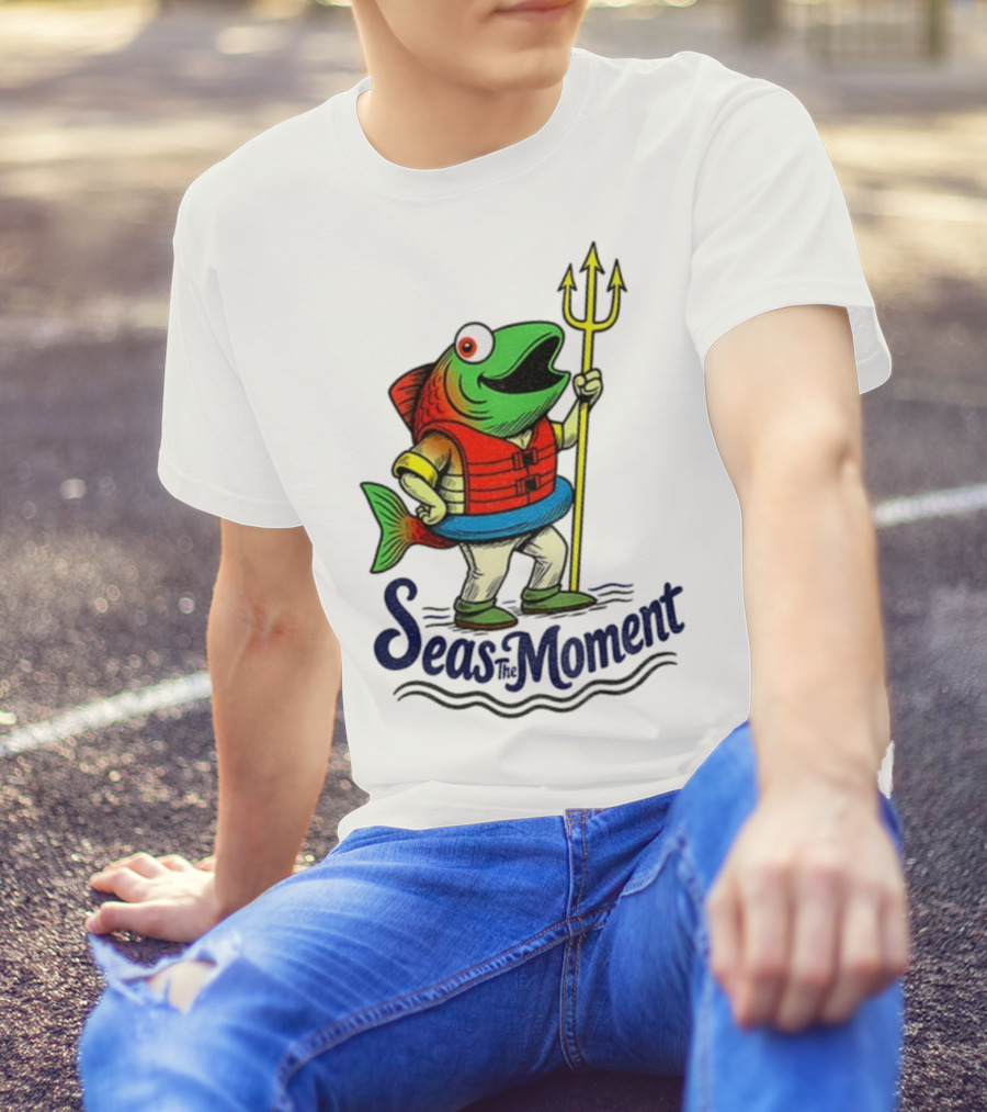 Seas The Moment Humpy Salmon Holding Trident Seattle Mariners MLB Baseball Fan Apparel T-Shirt