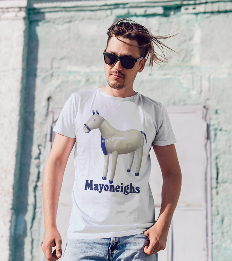Mayoneighs Horse Creamy Figurine Blue Accents T-Shirt