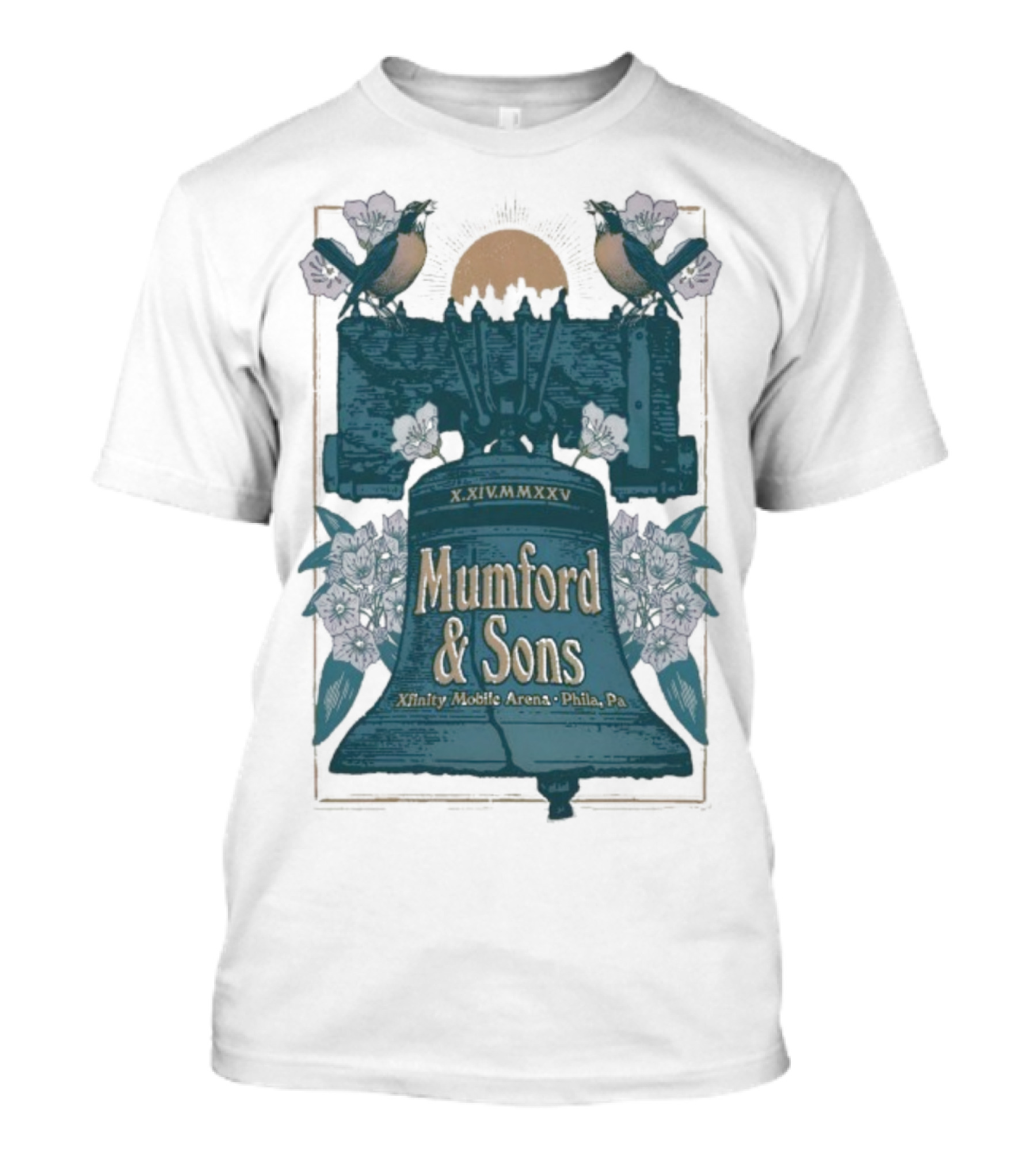 Mumford And Sons Philadelphia 10.14.2025 Liberty Bell Floral Design T-Shirt