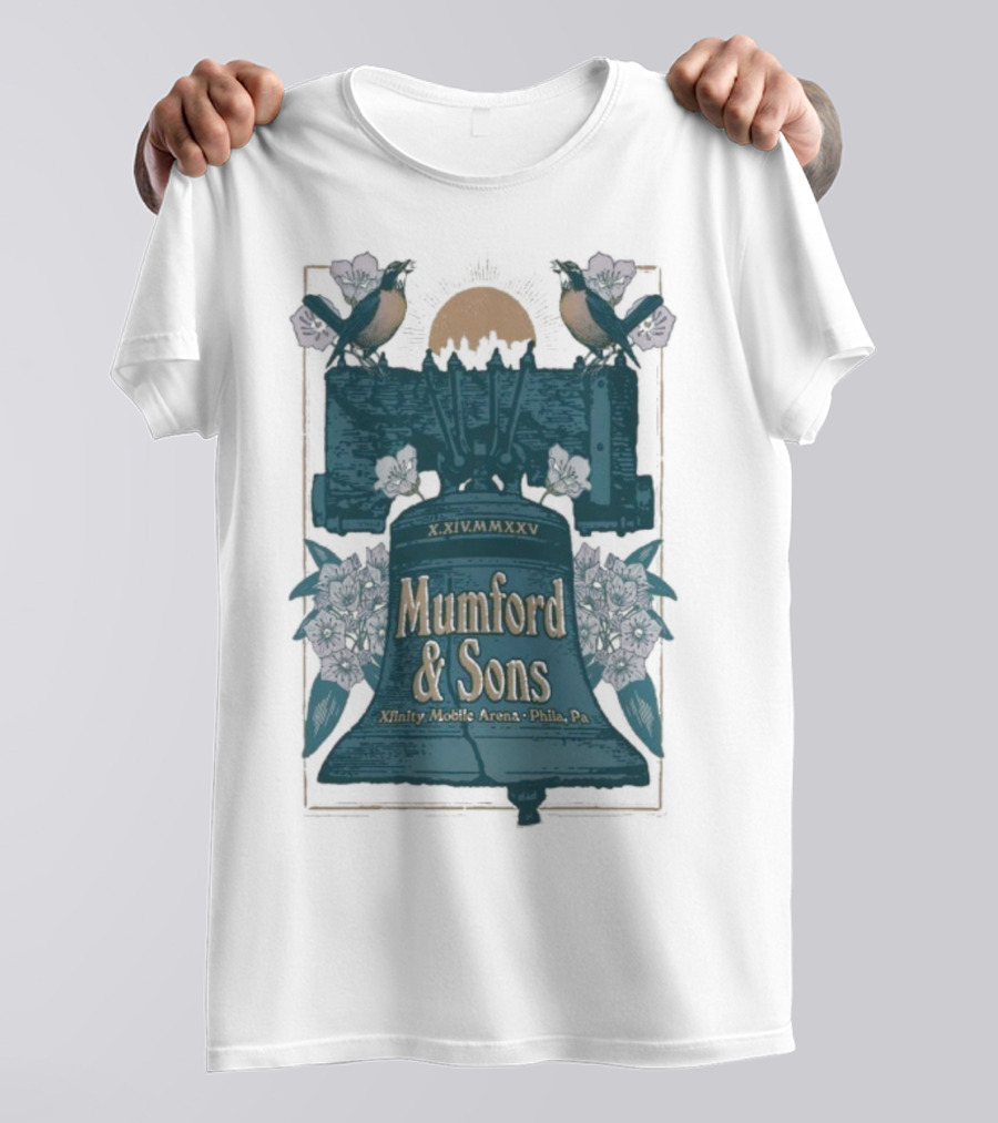 Mumford And Sons Philadelphia 10.14.2025 Liberty Bell Floral Design T-Shirt