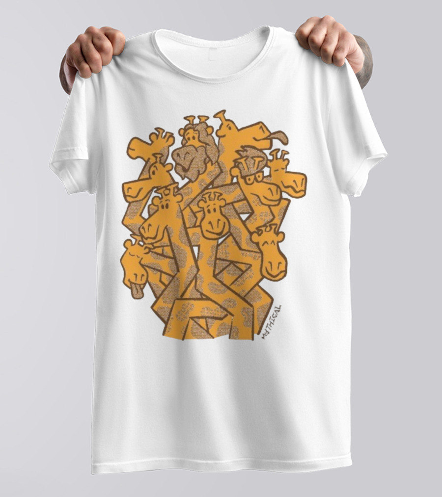 Mythical Gentle Giants Giraffe Cartoon Ensemble T-Shirt