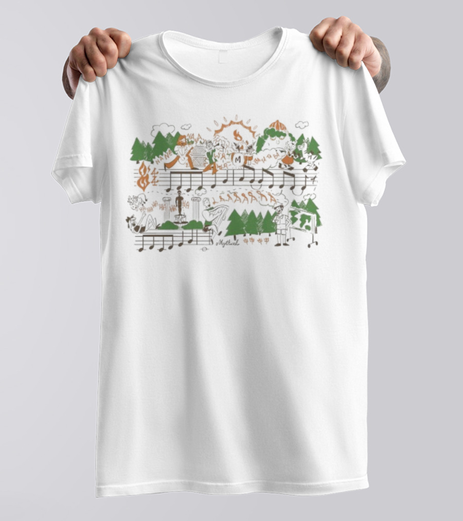 Mythical GMM Theme Song Music Notes Forest And Mountains Illustration T-Shirt