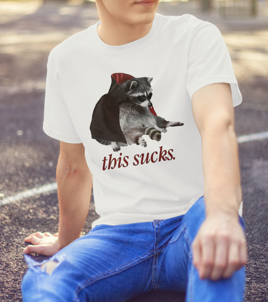 Raccoon Vampire Cape This Sucks Halloween T-Shirt