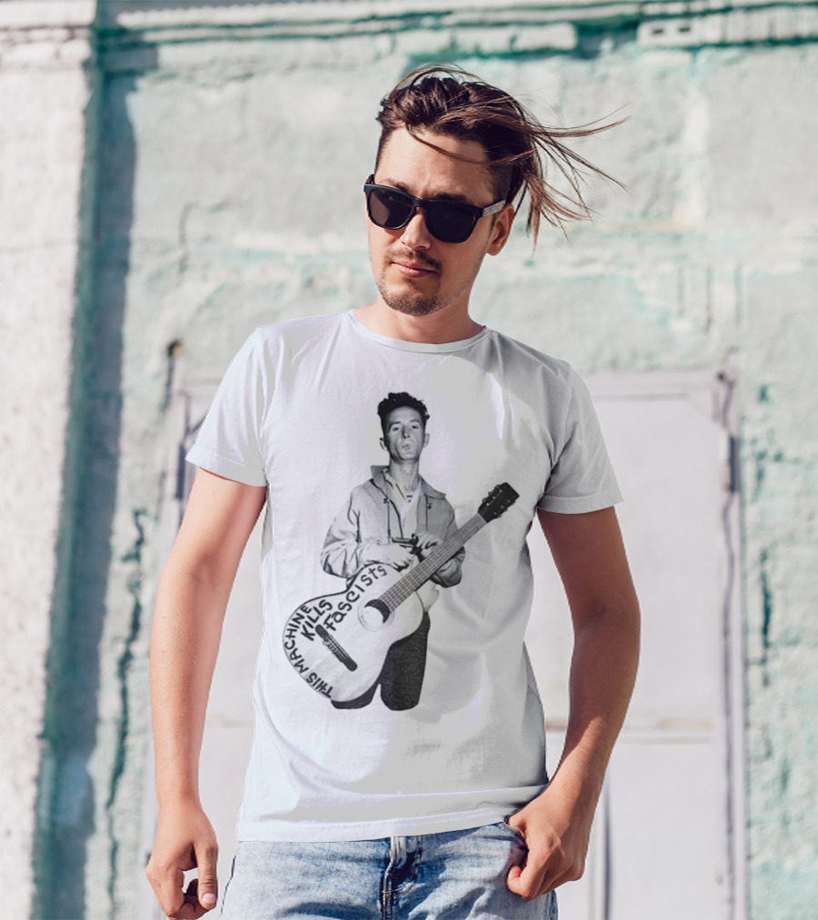 Woody Guthrie This Machine Kills Fascists Anti-Fascist Vintage Guitar Message T-Shirt