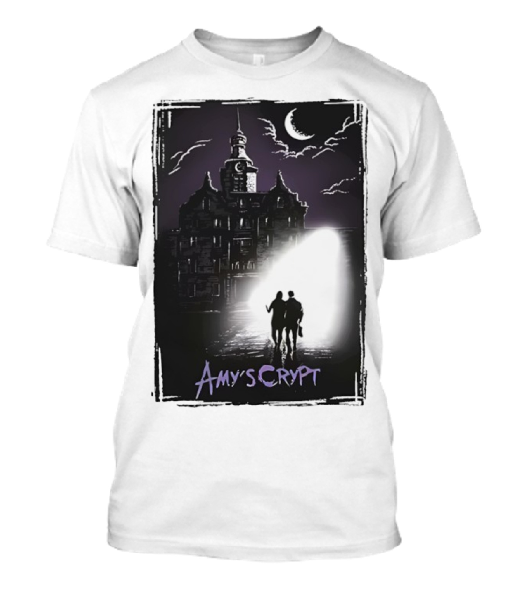 Amy's Crypt Haunted Mansion Moonlit Silhouette Halloween 2025 T-Shirt