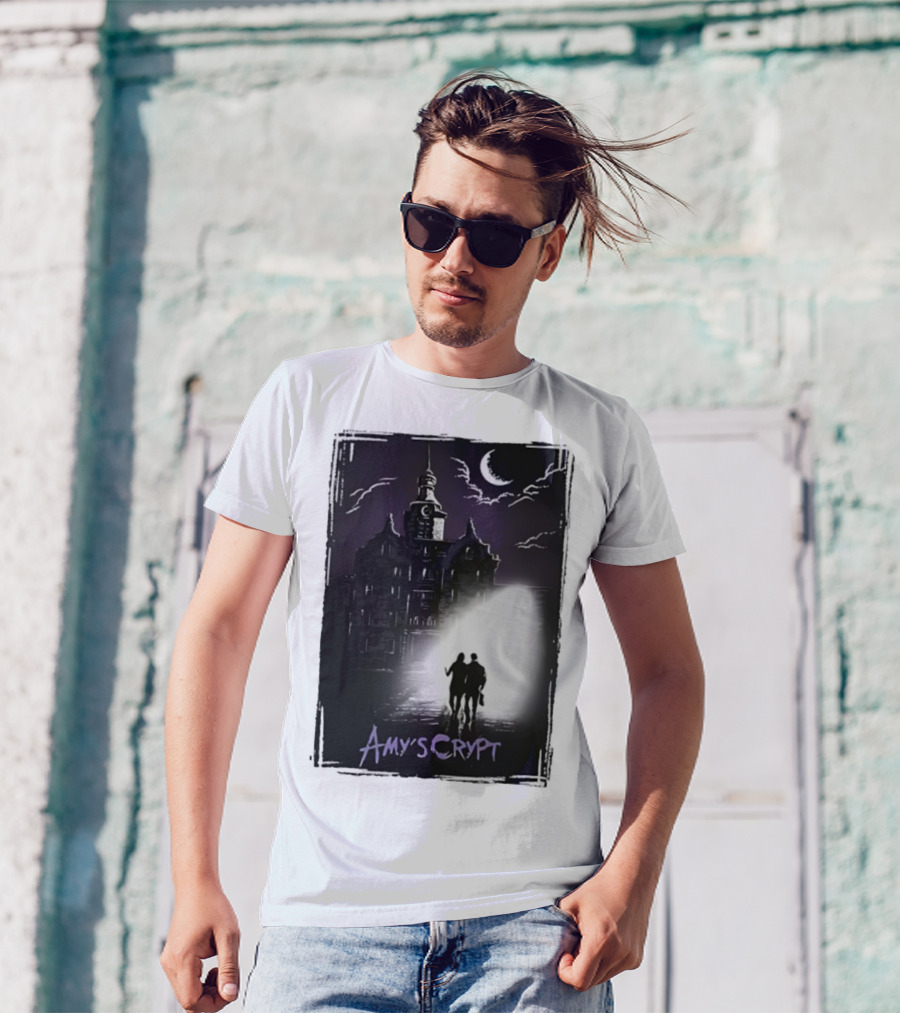 Amy's Crypt Haunted Mansion Moonlit Silhouette Halloween 2025 T-Shirt