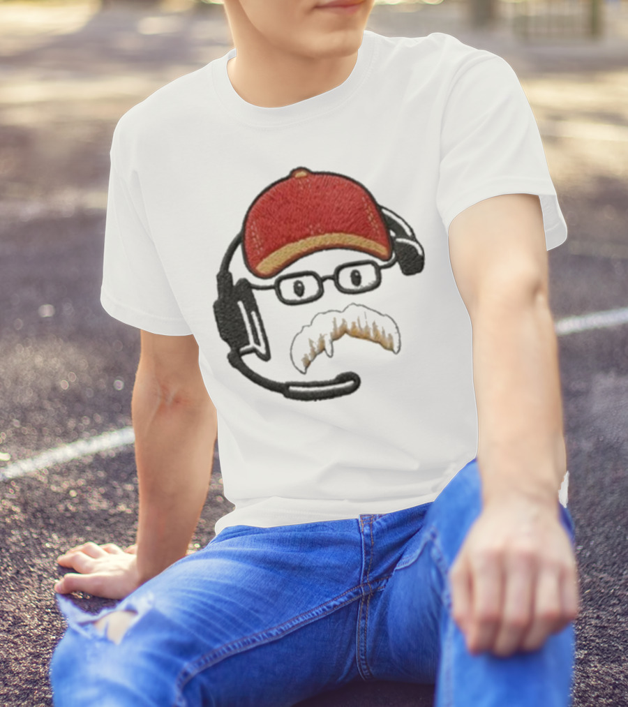 Andy Reid Kansas City Chiefs Coach Embroidered Patch Style With Red Cap And Headset T-Shirt