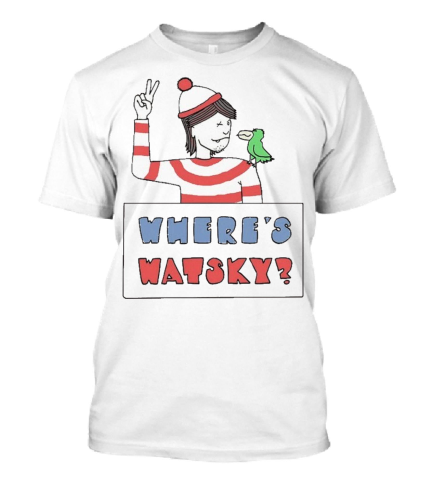 Where's Watsky Striped Outfit Peace Sign Cartoon Bird T-Shirt