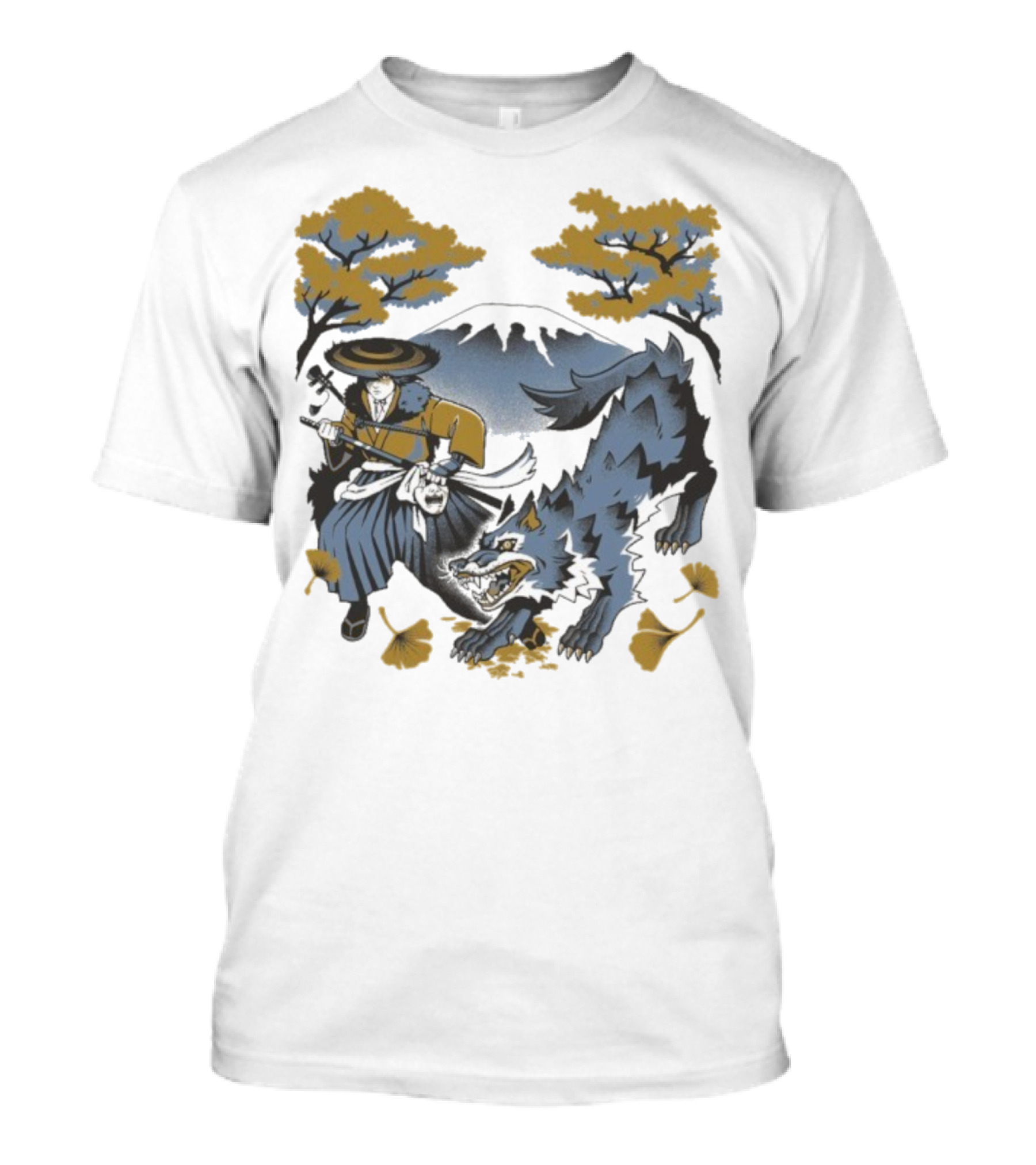 Ghost Of Yotei The Hunters Ukiyo-e Warrior With Wolf Mythical Scene T-Shirt