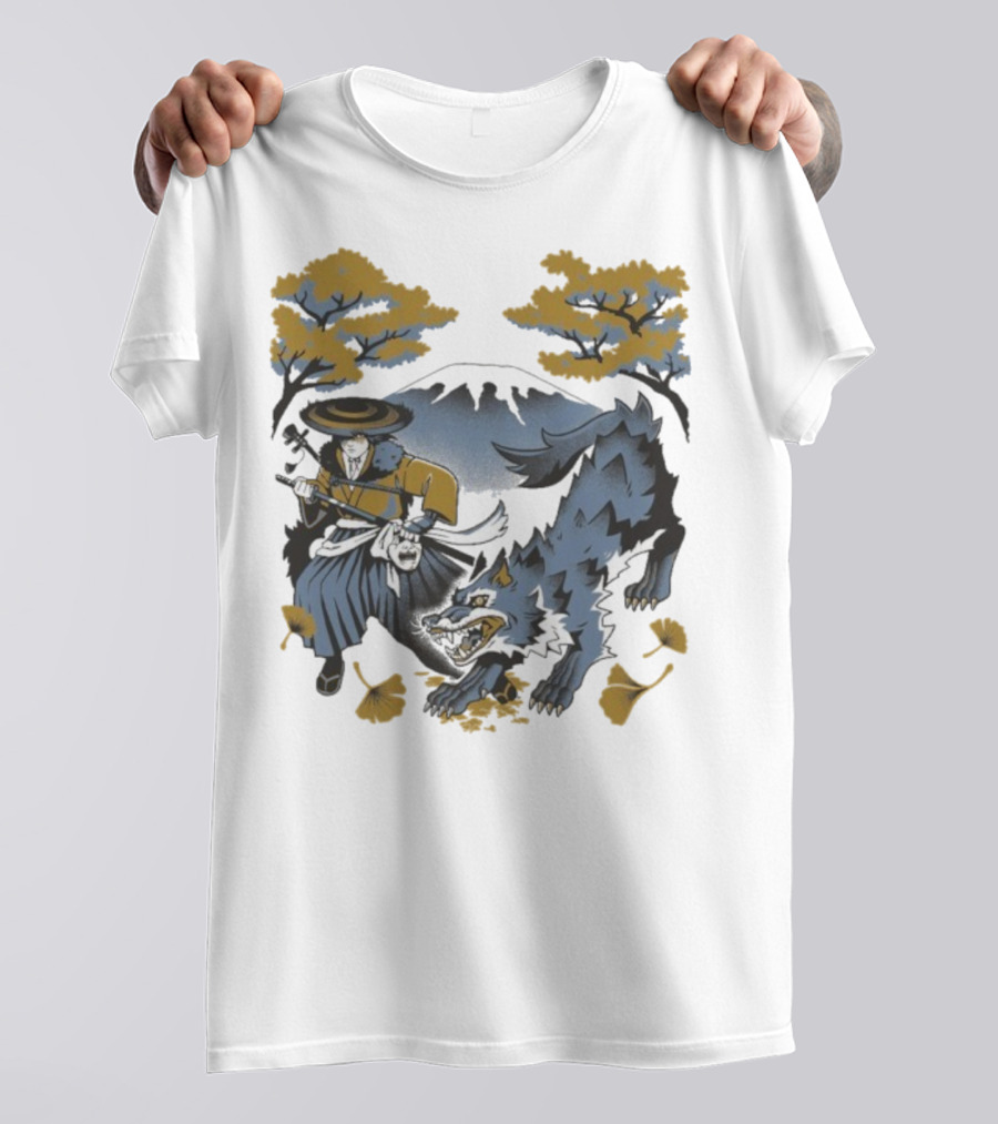 Ghost Of Yotei The Hunters Ukiyo-e Warrior With Wolf Mythical Scene T-Shirt