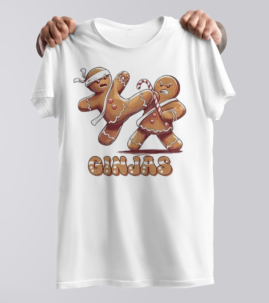 Gingerbread Man Karate Ginjas Merry Christmas Candy Cane Fight T-Shirt