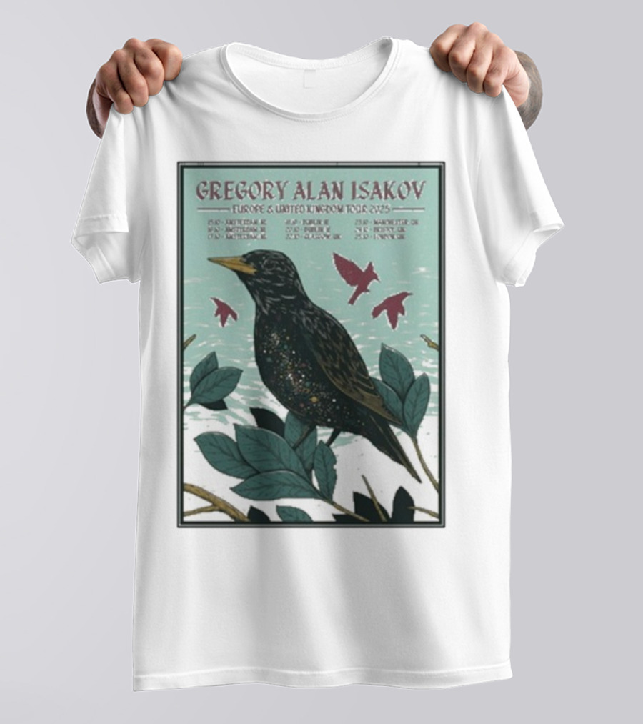 Gregory Alan Isakov Europe & United Kingdom Tour 2025 Black Bird Artwork T-Shirt