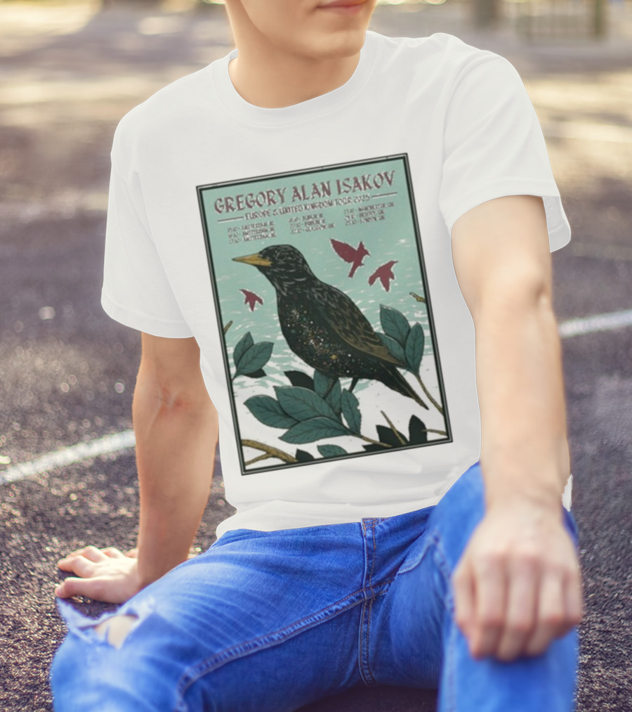Gregory Alan Isakov Europe & United Kingdom Tour 2025 Black Bird Artwork T-Shirt