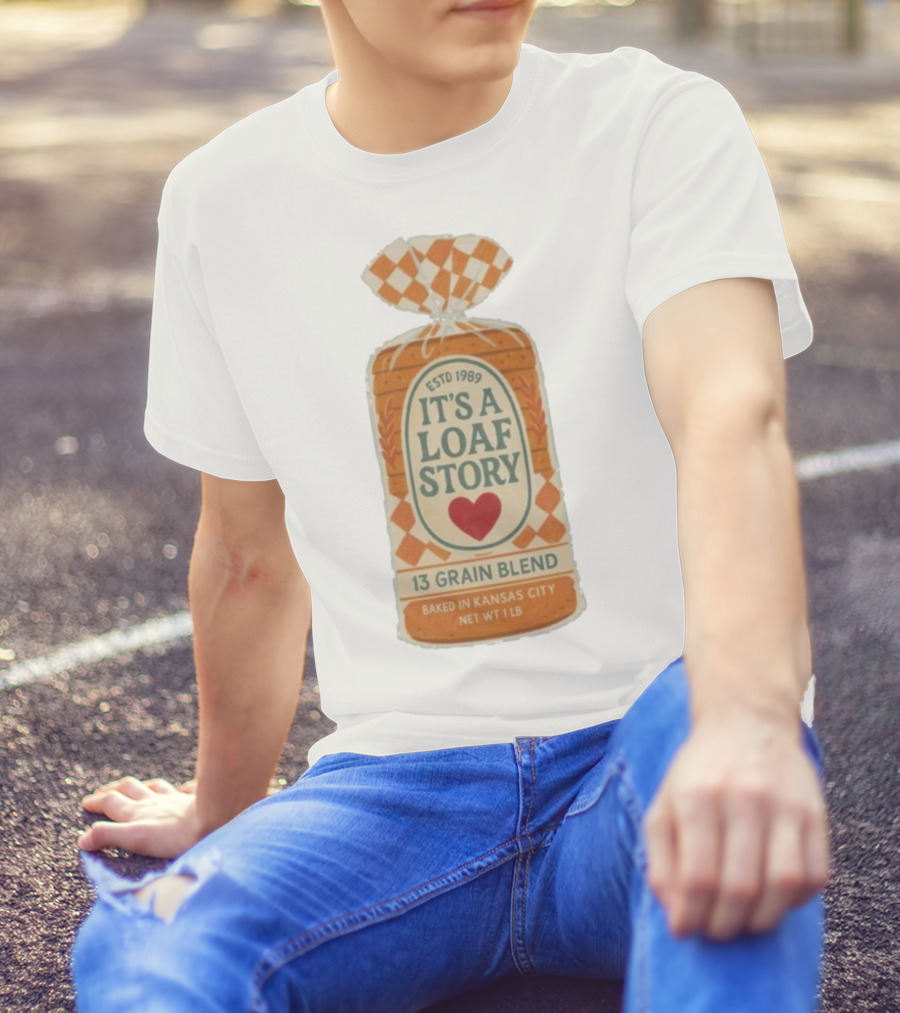 It's A Loaf Story 13 Grain Blend Baked In Kansas City Est 1989 Heart Checkered Package T-Shirt