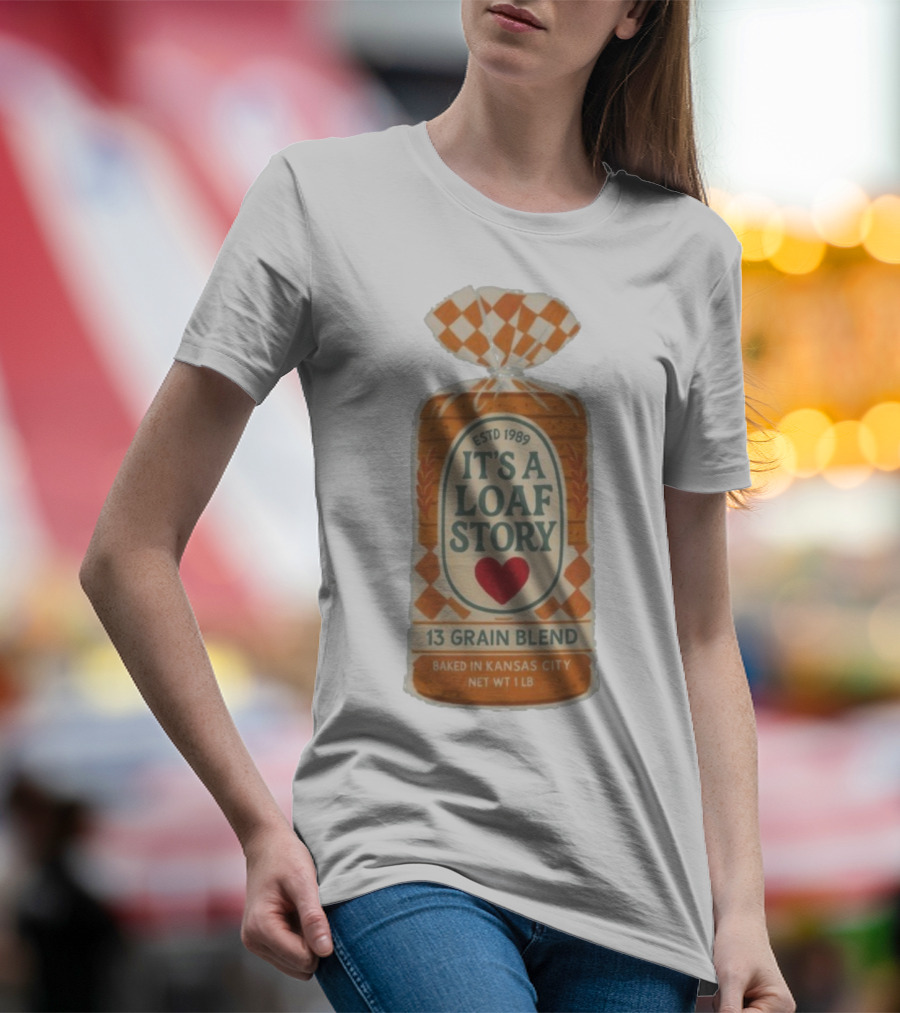 It's A Loaf Story 13 Grain Blend Baked In Kansas City Est 1989 Heart Checkered Package T-Shirt