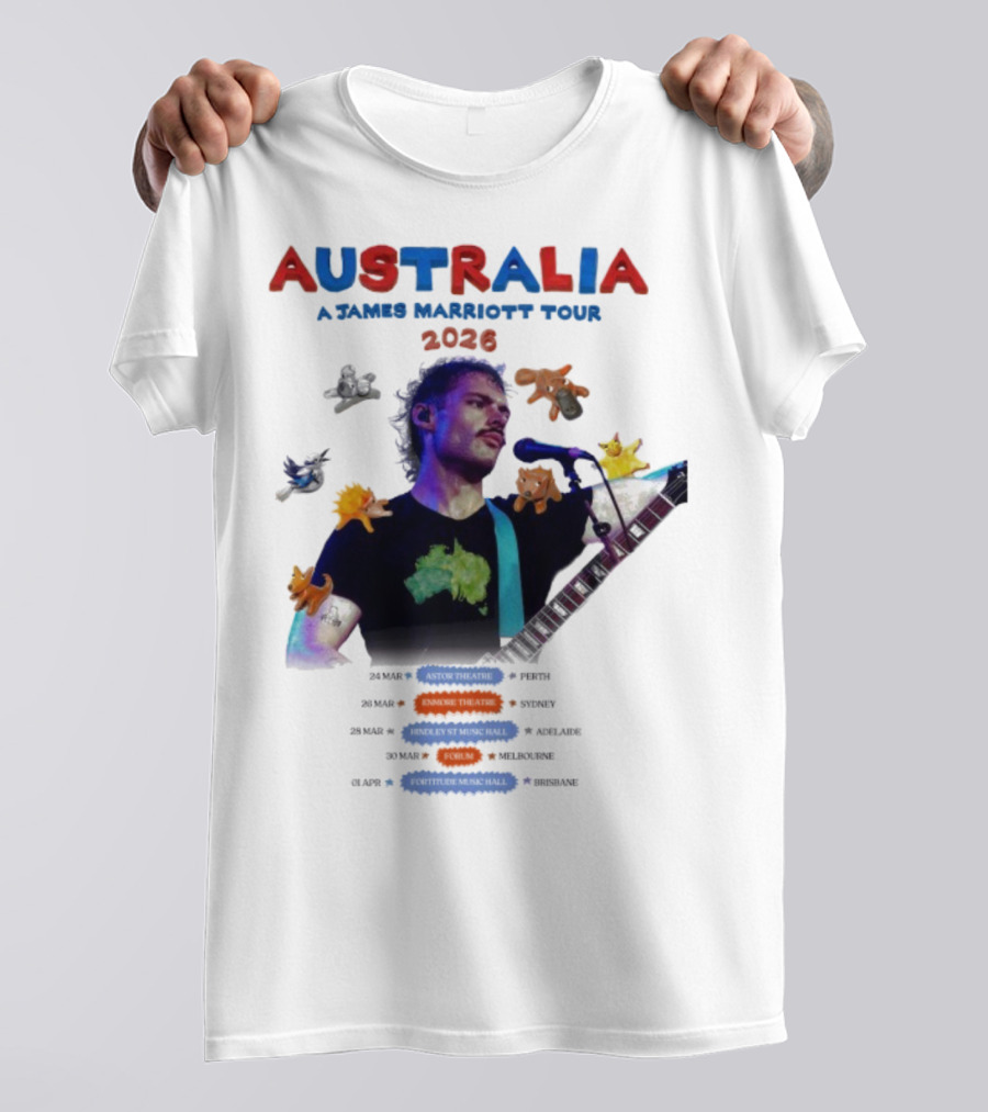 James Marriott Australia Tour 2026 Colorful Dates And Animals T-Shirt